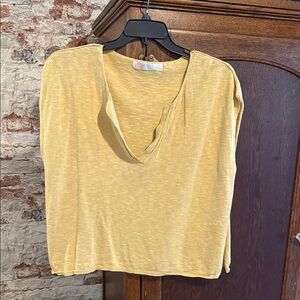 Free People Yellow V-Neck Knit Top